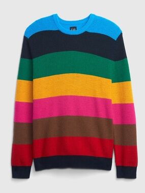 Gap Happy Stripe Rainbow Crewneck Sweater Women's Medium M